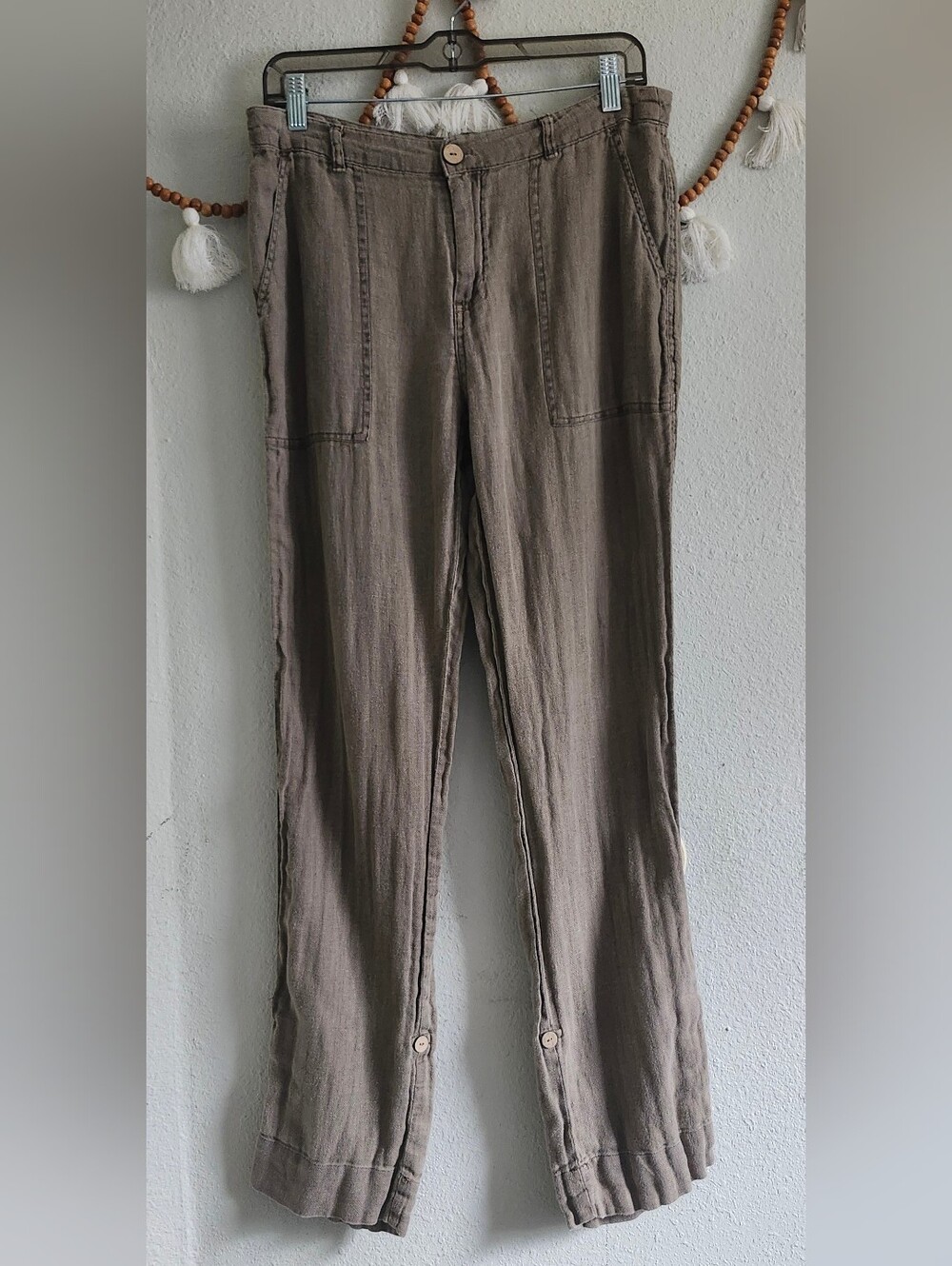 Nicole Miller 100% Linen Green Pants